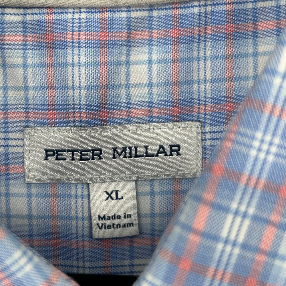 Peter Millar Men's XL Shirt Long Sleeve Plaid Blue Pink Cotton Button Up